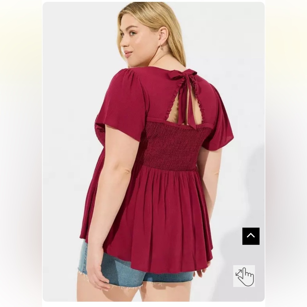 Torrid Gauze Smocked Bow Back Flutter Sleeve Top Size 6 NWT